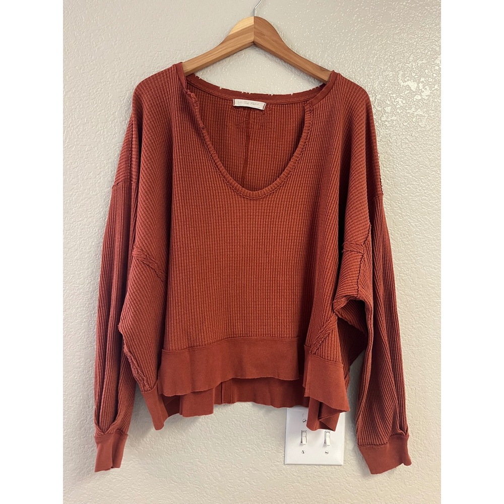 We The Free Free People Buttercup Burnt Orange Waffle Knit V-Neck Top Small